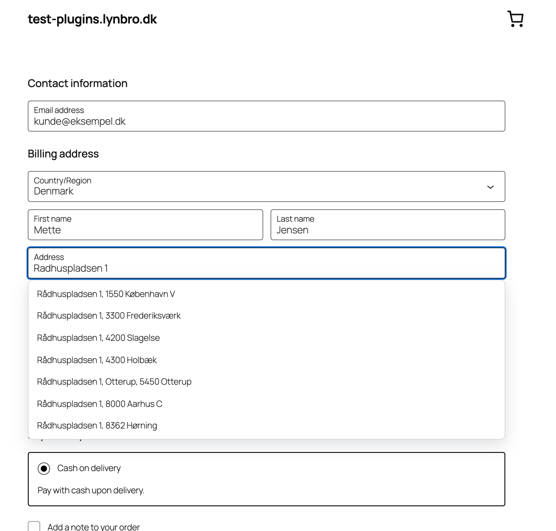 WooCommerce checkout where typing a misspelled street still lists the correct official addresses
